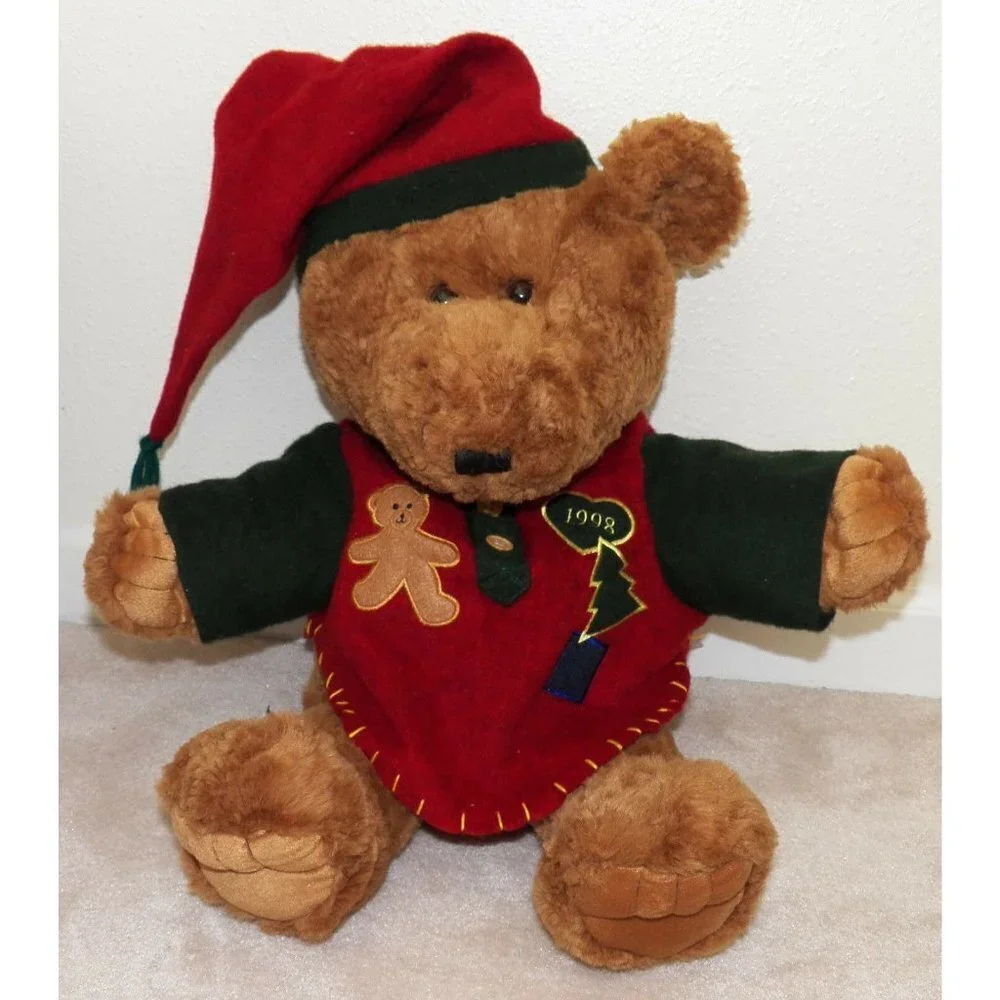 Christmas Holiday Brown Teddy Bear Plush 1998 VTG